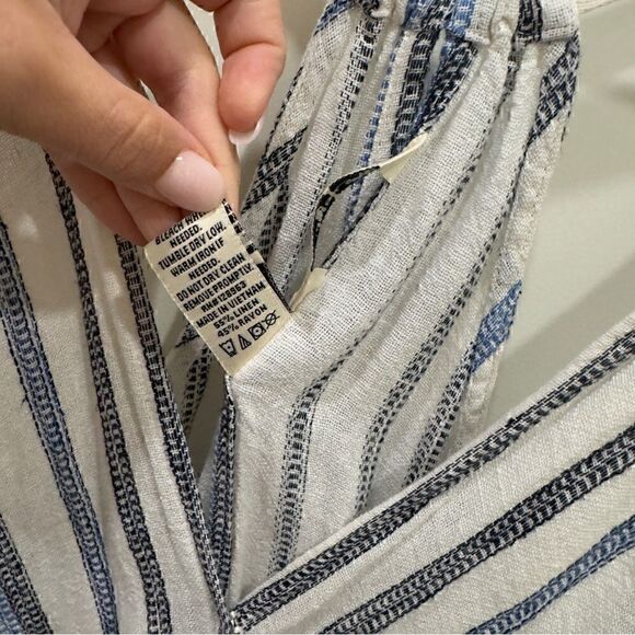 Blue/Black & oatmeal Striped Romper Size M - Picture 4 of 9